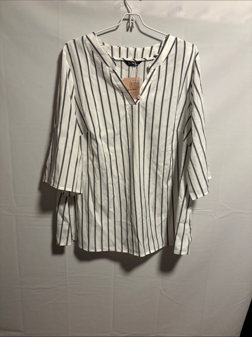 BloomChic White Tunic with Black Vertical Stripes